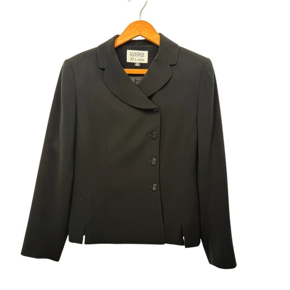 Kasper ASL Petite Blazer Asymmetrical Button Black Career Office Chic Classy 6P